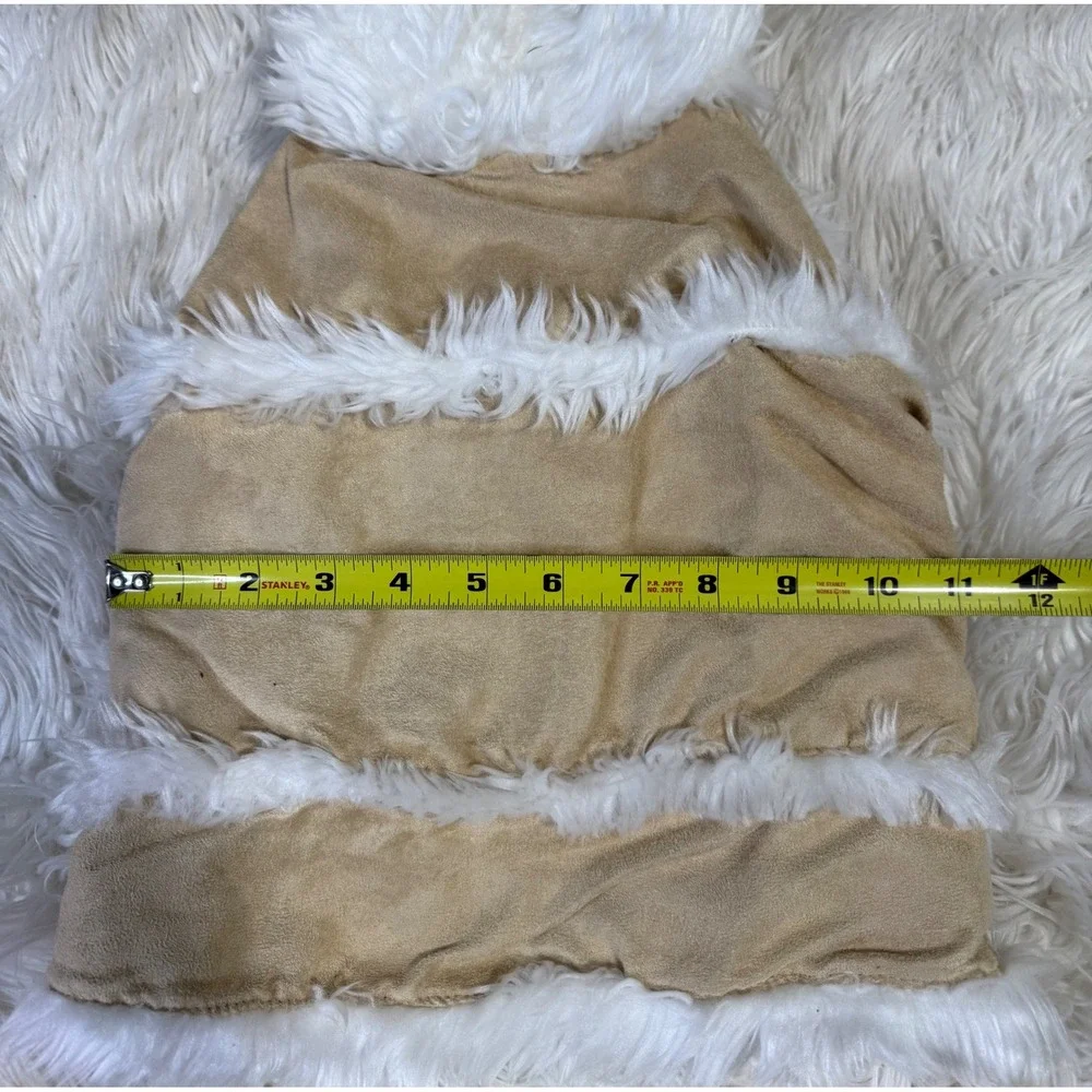 Tan Faux Suede and White Faux Fur Pet Vest Small Dog Cat Winter Coat